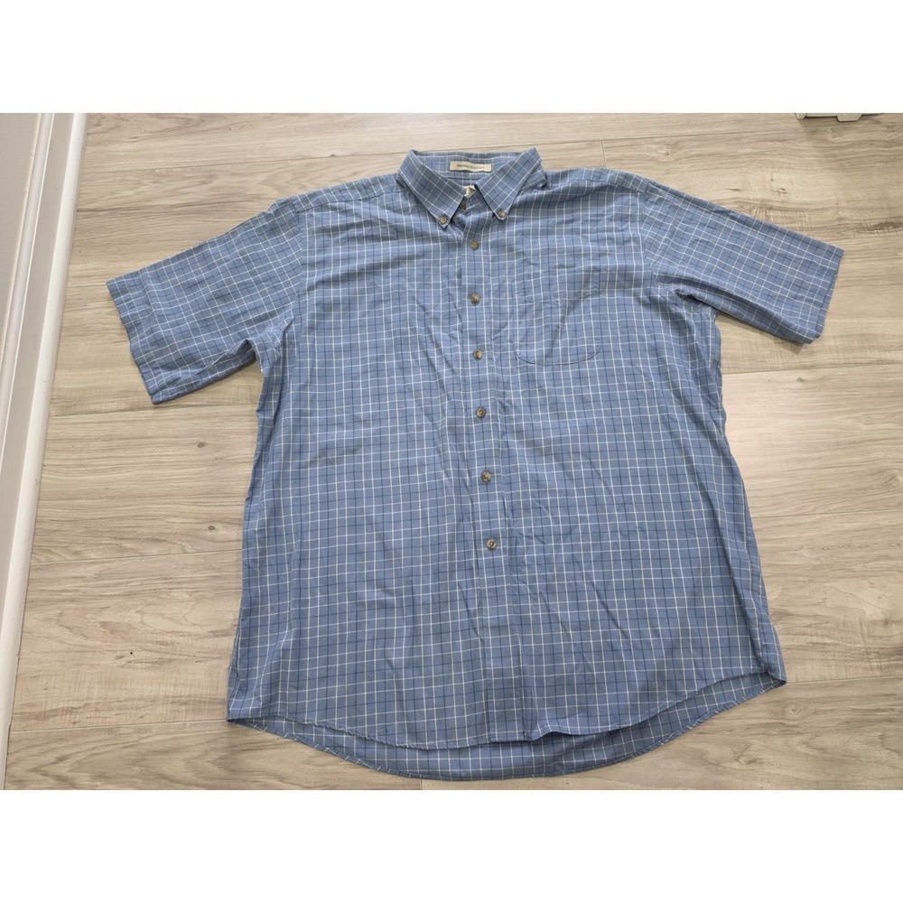 L.L. Bean Men XL Blue White Gingham Check Long Sleeve Button Shirt
